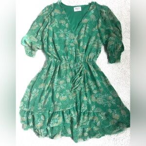 Green Floral Wrap Dress yellow XS Easter spring sienna sky white Junior